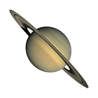 This illustration shows the yellow/brown/green planet Saturn with its rings circling around its round middle