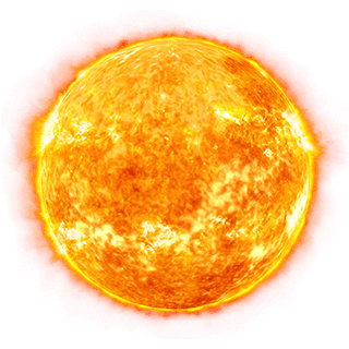 Illustration of The Sun depicts hues of orange and yellow glowing around its round structure