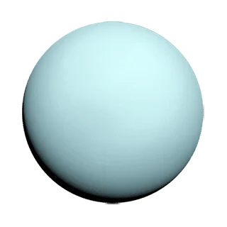 Illustrated planet Uranus is a light blue circle with a darkened black shadow on the left side.