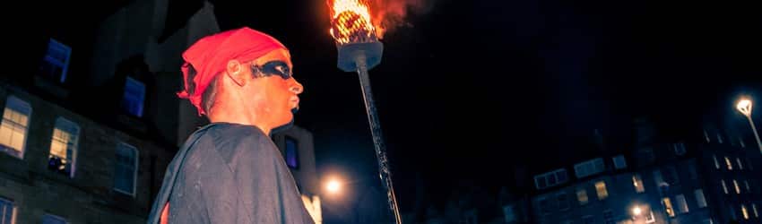 The torch barer at the Edinburgh Samhuinn Fire Festival.