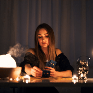 brunette woman giving a tarot reading